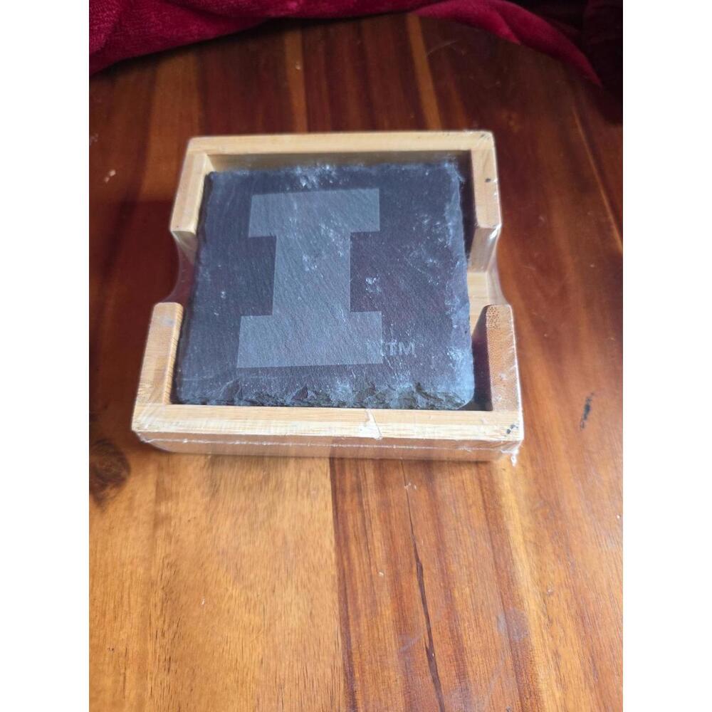 University of Illinous Fighting Illini Coasters Stone Slate Square Black  Set 4